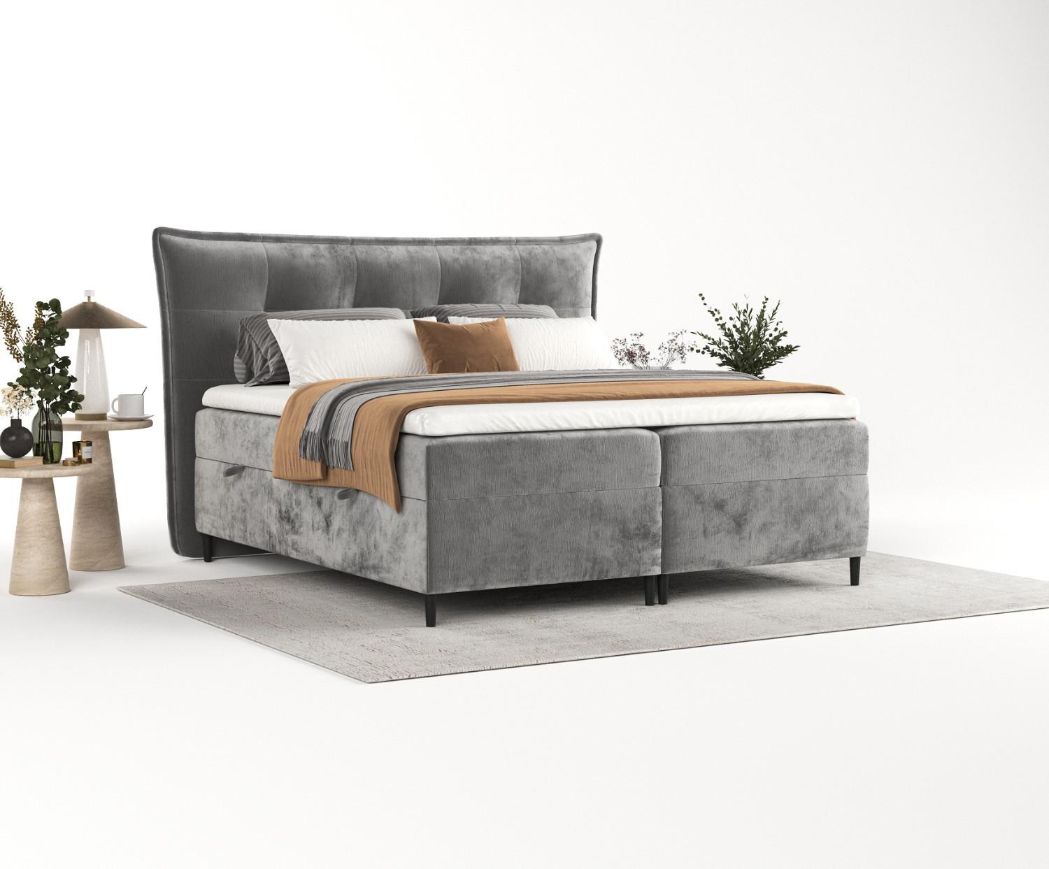 BOXBETT Las Palmas 200/200 cm Grau im Lotta Stoff Textil AltaBeds Möbel > Betten > Boxspringbetten Grau