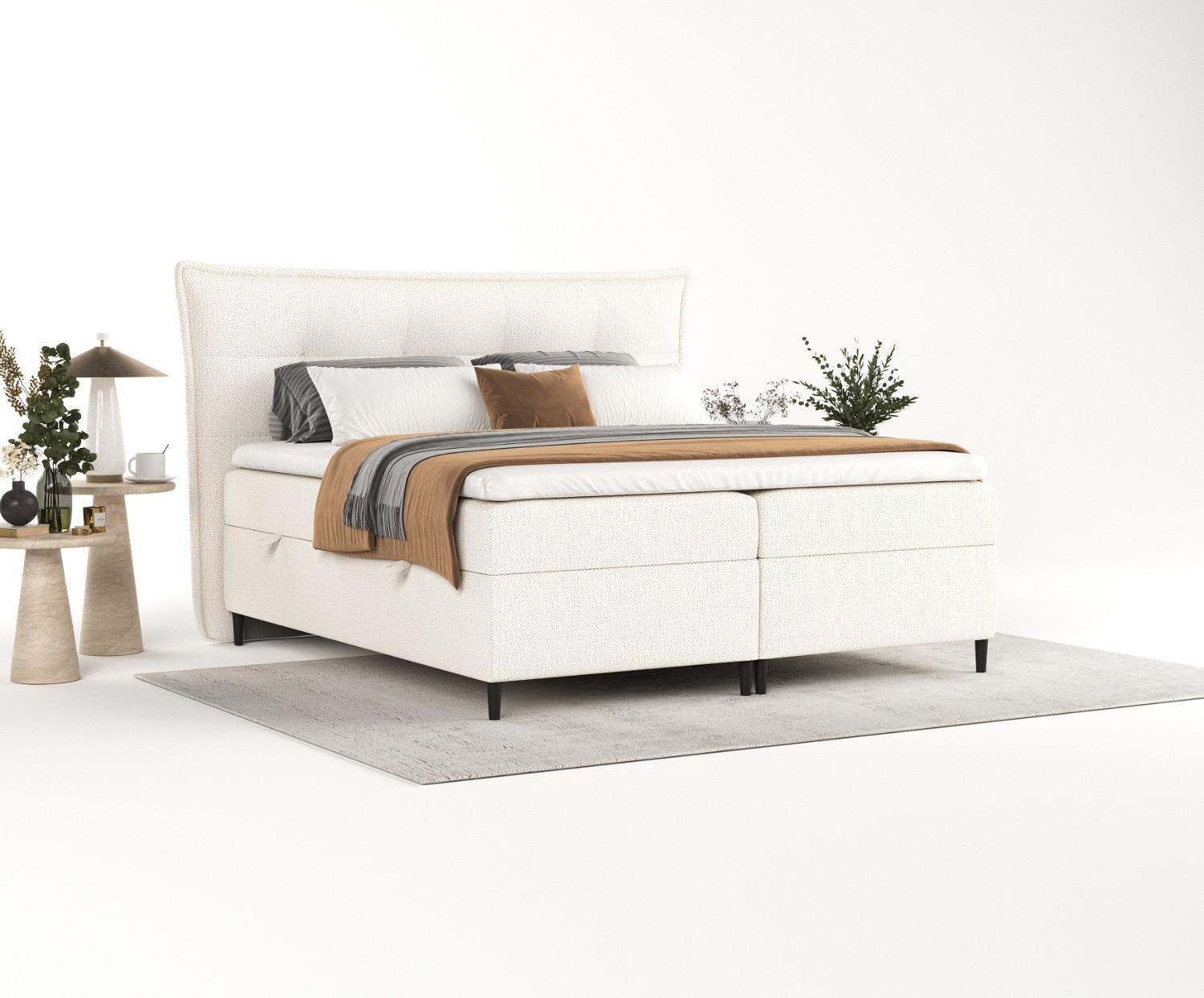 BOXBETT Las Palmas 200/200 cm Creme im Alta Stoff Textil AltaBeds Möbel > Betten > Boxspringbetten Weiß