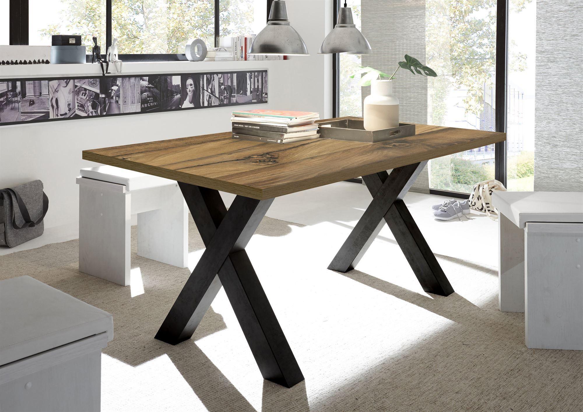 ESSZIMMERTISCH Eike 8 140 x 90 x 75 Esstisch Schwarzstahl/Plankeneiche Holz 58aufmkessel Möbel > Tische > Esstische Braun