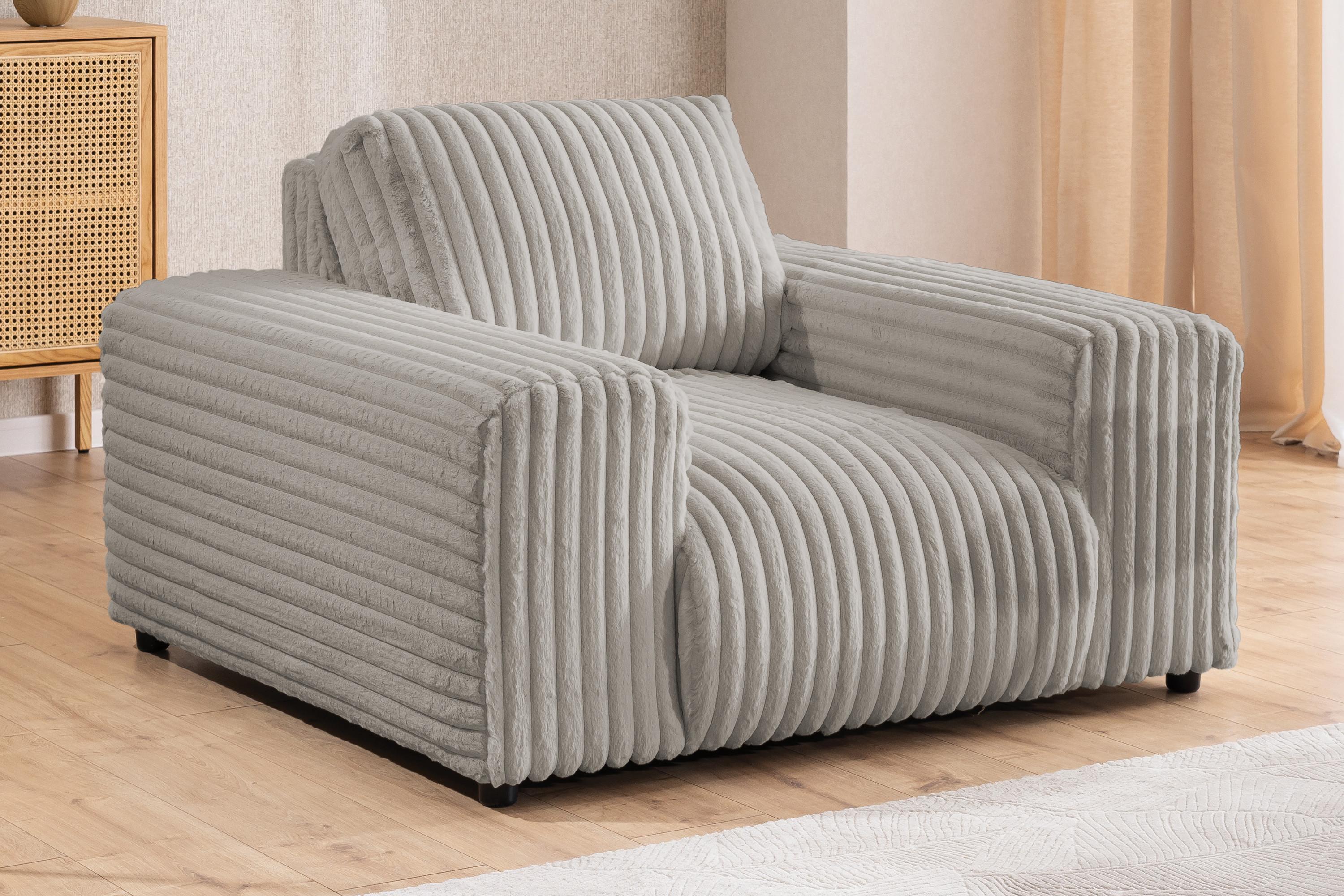 wohnli-moebel-suche-800000931388-1 SESSEL Mollis Hellgrau Plüschcord Textil S-Style Möbel Möbel > Sessel > Polstersessel Grau
