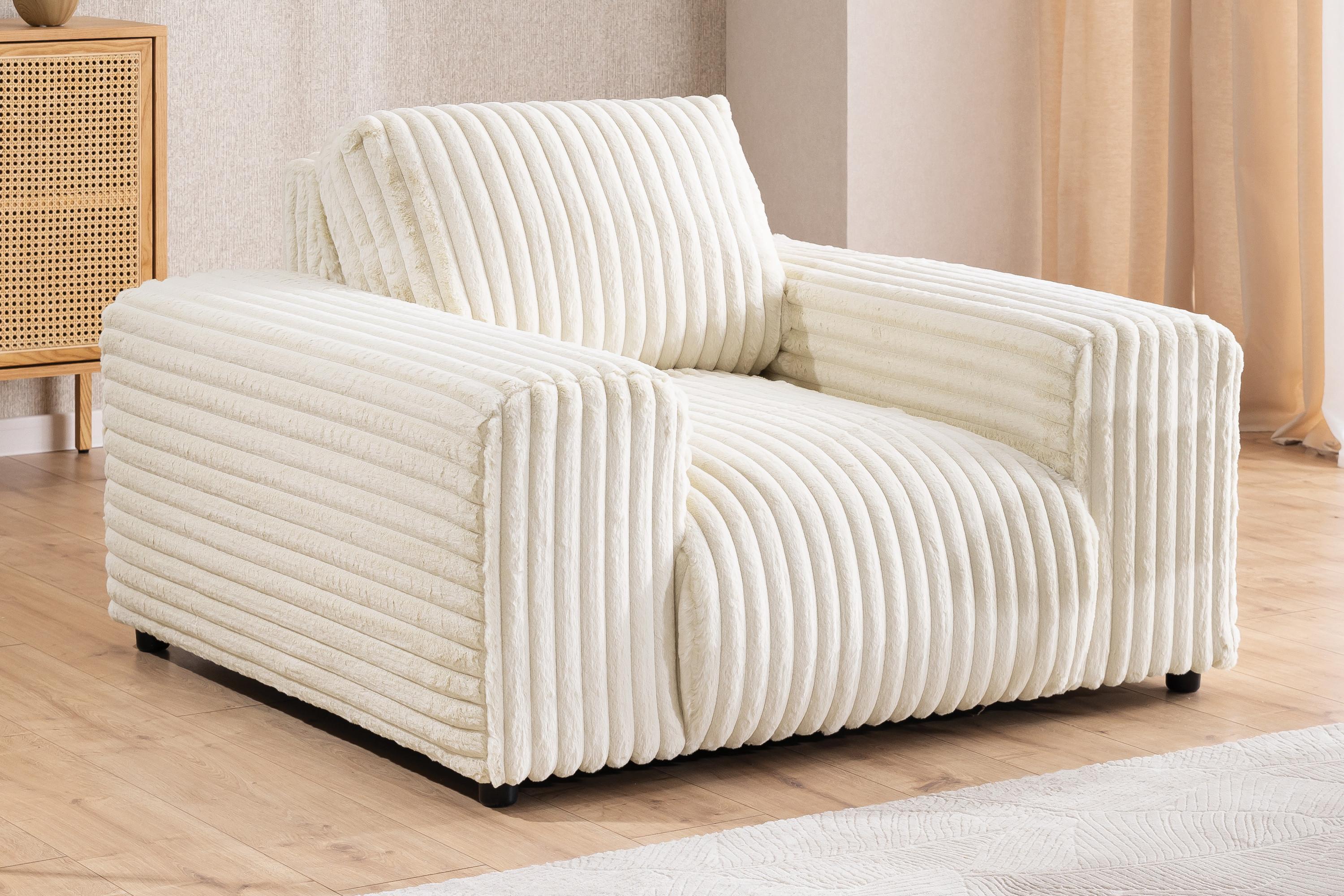 wohnli-moebel-suche-800000931411-1 SESSEL Mollis Hellbeige Plüschcord Textil S-Style Möbel Möbel > Sessel > Polstersessel Beige