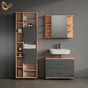 wohnli-moebel-suche-800000932048-1 WASCHBECKENUNTERSCHRANK Eisak Anthrazit/Goldkraft Eiche 80 x 60.8 cm Holzwerkstoff Livinity® Möbel > Schränke > Badezimmerschränke > Waschbeckenunterschränke Anthrazit
