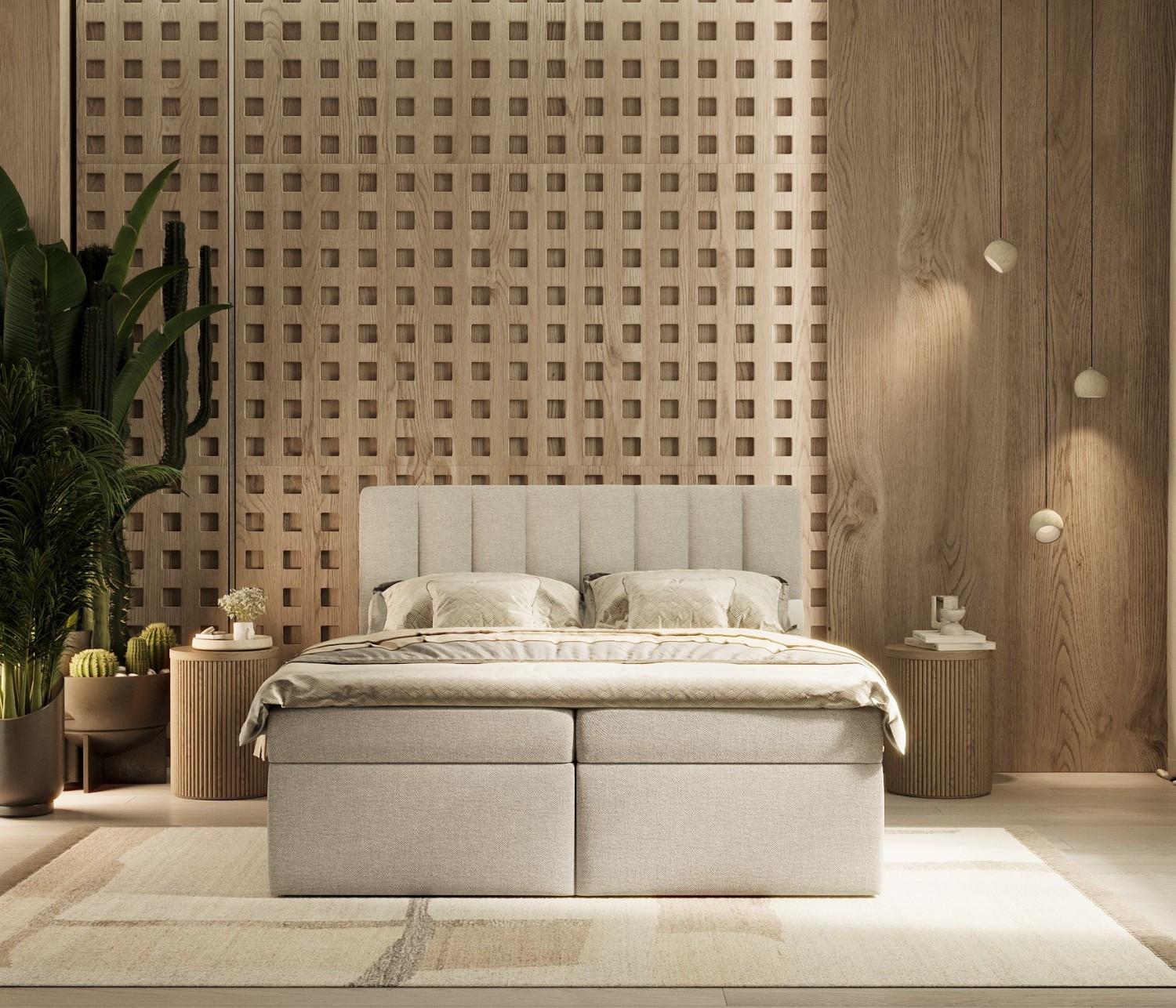 BOXBETT Amaro 160/200 cm Graubeige im Megan Stoff Textil AltaBeds Möbel > Betten > Boxspringbetten Grau