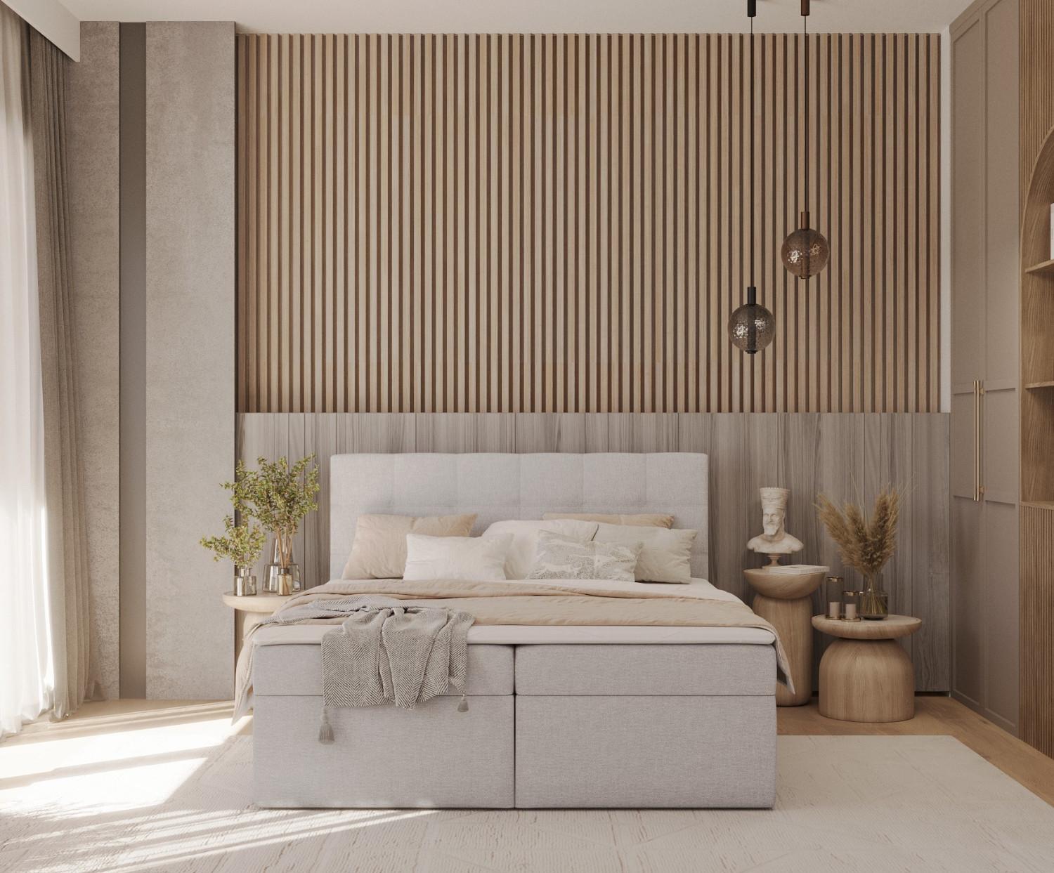 wohnli-moebel-suche-800000932109-1 BOXBETT Lean 140/200 cm Graubeige im Megan Stoff Textil AltaBeds Möbel > Betten > Boxspringbetten Grau