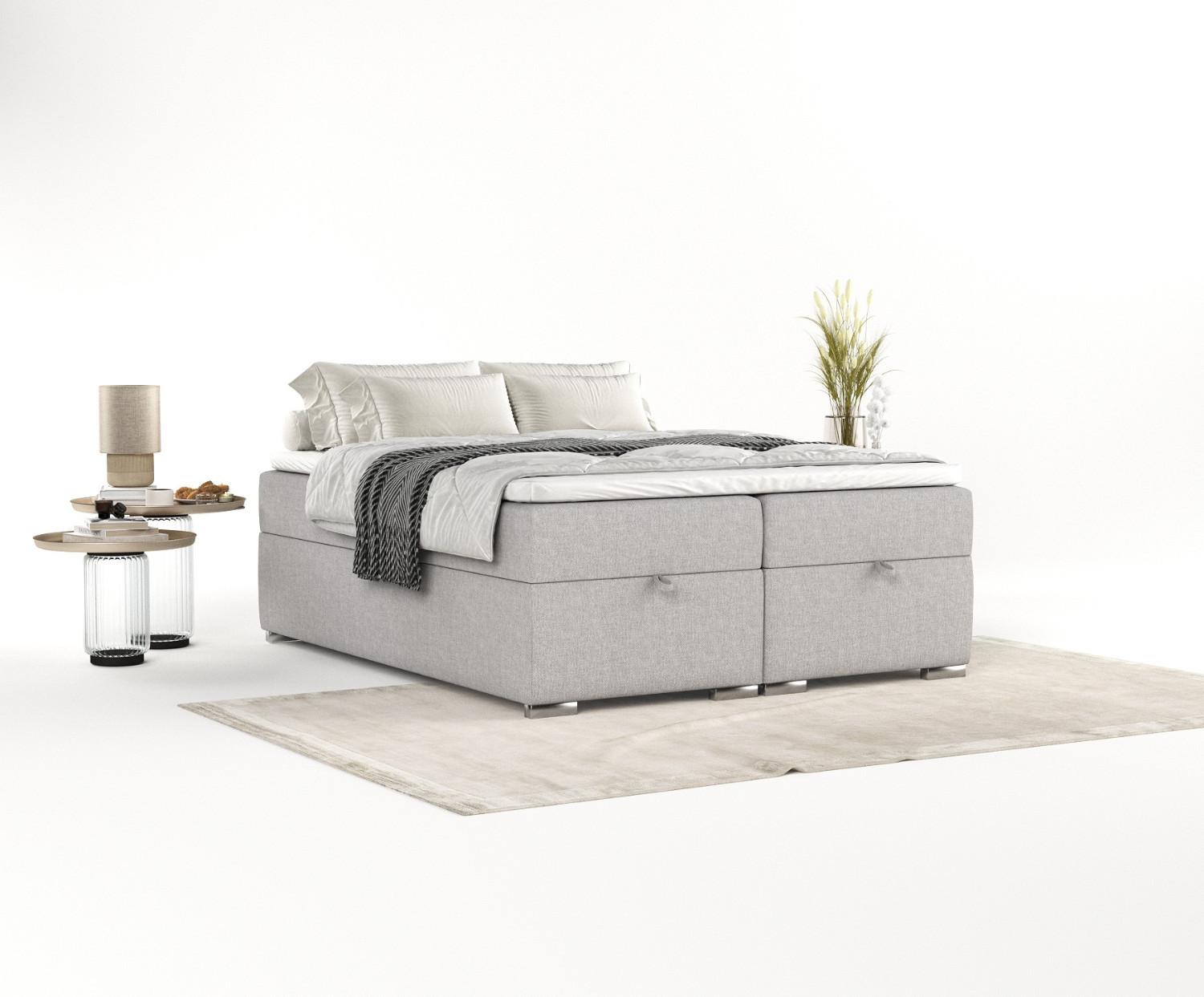 BOXBETT Reto 120/200 cm Graubeige im Megan Stoff Textil AltaBeds Möbel > Betten > Boxspringbetten Grau