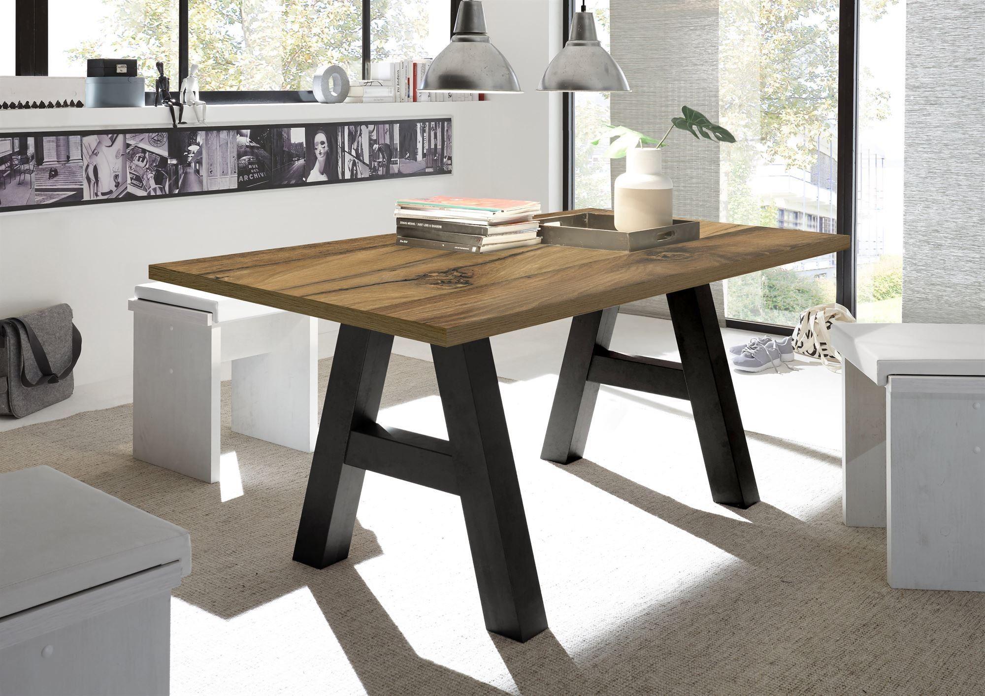 ESSZIMMERTISCH Elia 8 160 x 90 x 75 Esstisch Schwarzstahl/Plankeneiche Holz 58aufmkessel Möbel > Tische > Esstische Grau