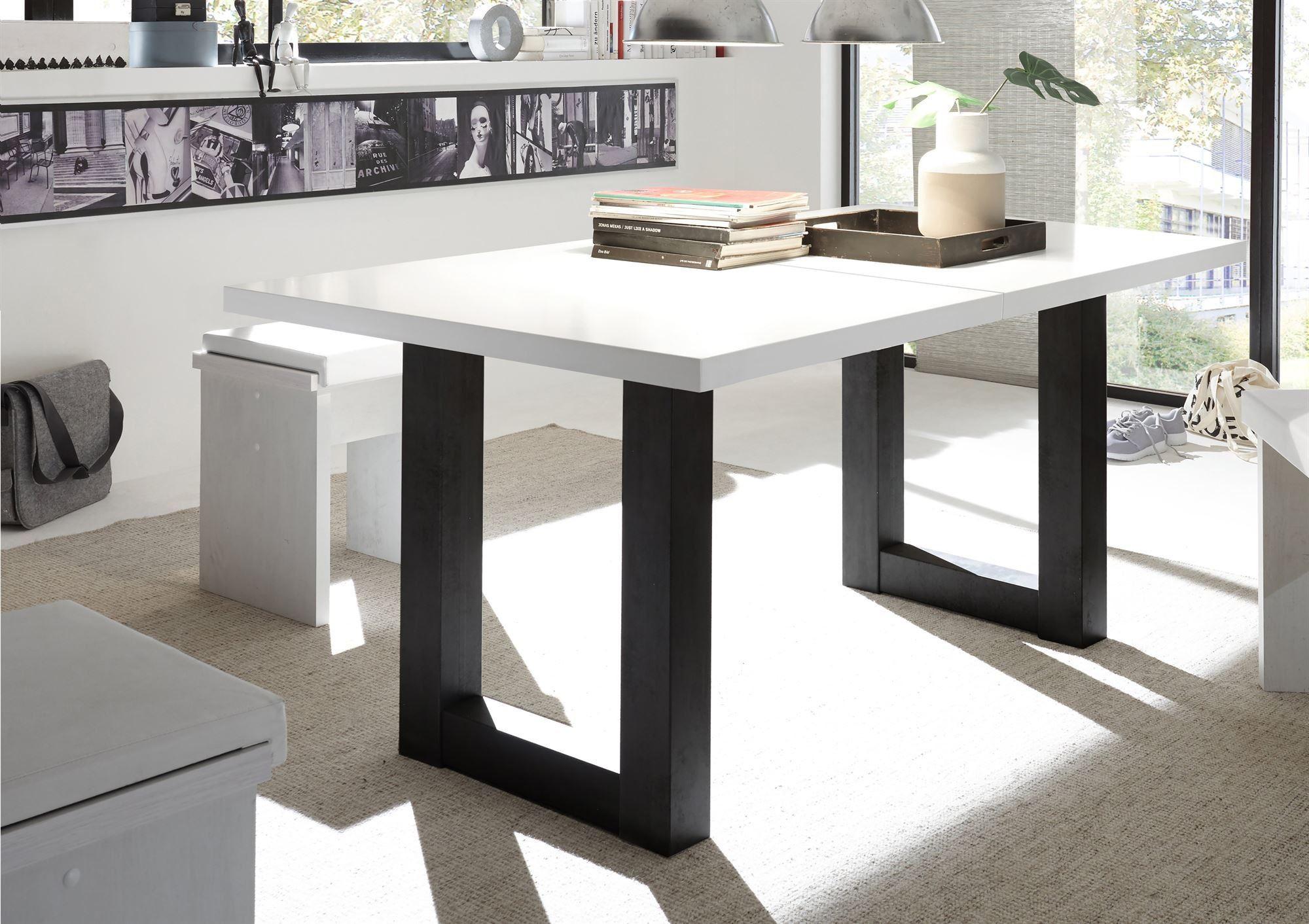 ESSTISCH ausziehbar Eila 7 140 x 90 x 75 Esszimmertisch Schwarzstahl/Weiß Matt Lack Holz 58aufmkessel Möbel > Tische > Esstische Weiß