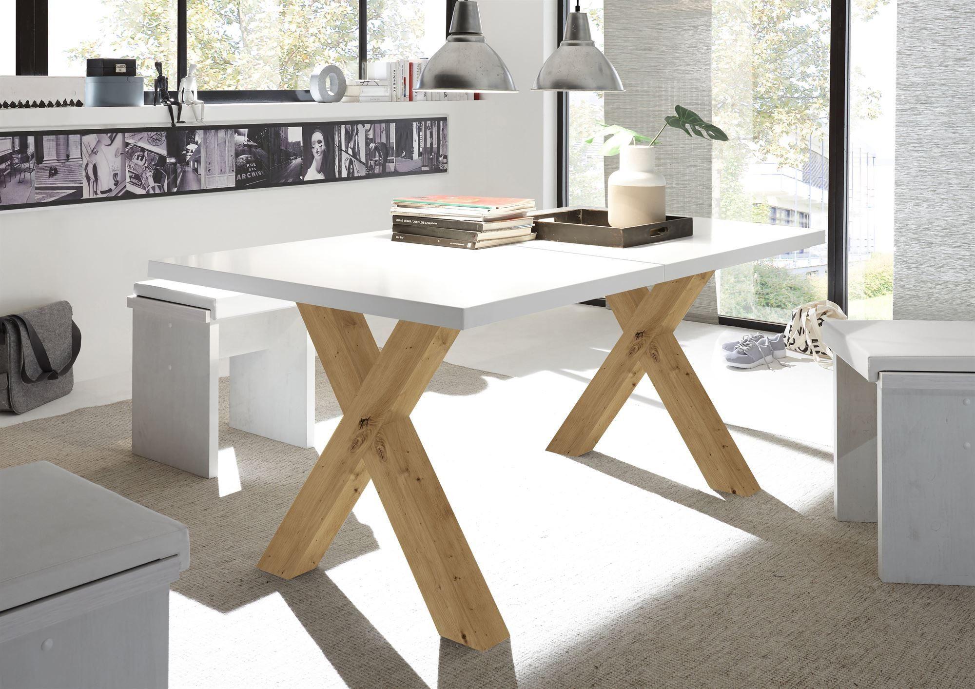 ESSTISCH ausziehbar Eike 1 140 x 90 x 75 Esszimmertisch Asteiche/Weiß Matt Lack Holz 58aufmkessel Möbel > Tische > Esstische Weiß