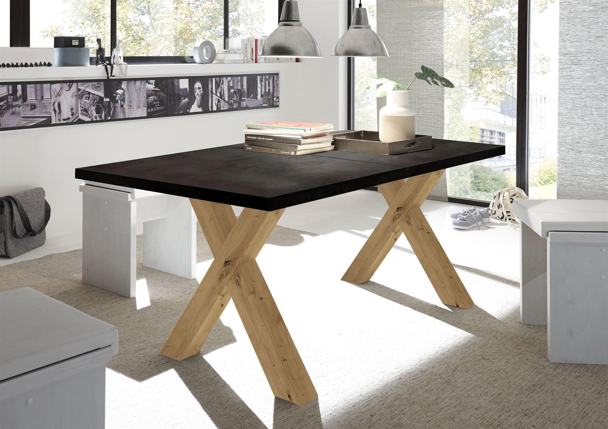 ESSTISCH ausziehbar Eike 1 160 x 90 x 75 Esszimmertisch Asteiche/Schwarzstahl Holz 58aufmkessel Möbel > Tische > Esstische Schwarz