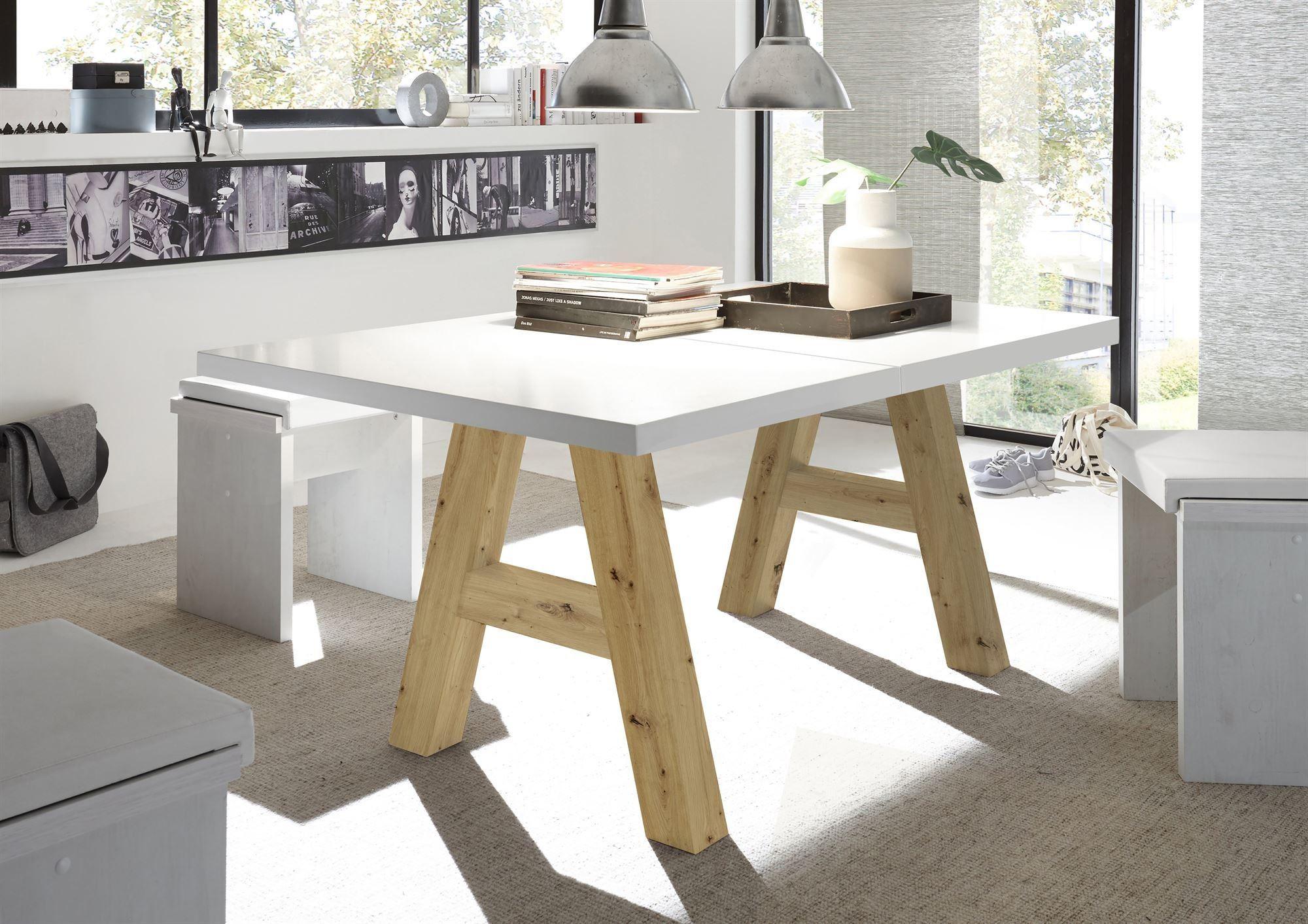 ESSTISCH ausziehbar Elia 1 160 x 90 x 75 Esszimmertisch Asteiche/Weiß Matt Lack Holz 58aufmkessel Möbel > Tische > Esstische Weiß