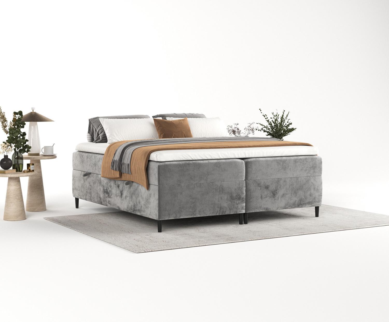 BOXBETT Theo 160/200 cm Grau im Lotta Stoff Textil AltaBeds Möbel > Betten > Boxspringbetten Grau