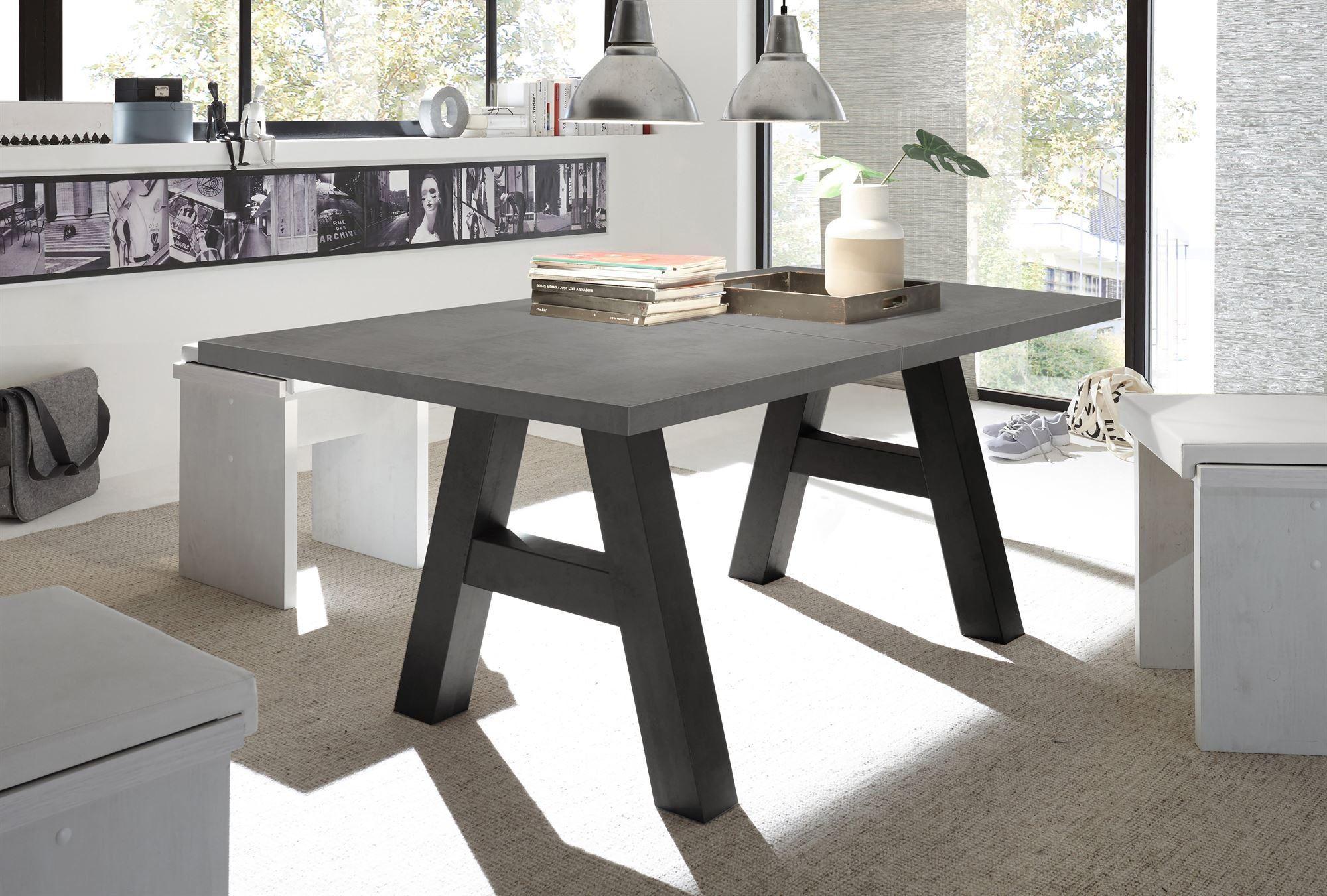 ESSTISCH ausziehbar Elia 7 160 x 90 x 75 Esszimmertisch Schwarzstahl/Graphit Holz 58aufmkessel Möbel > Tische > Esstische Grau