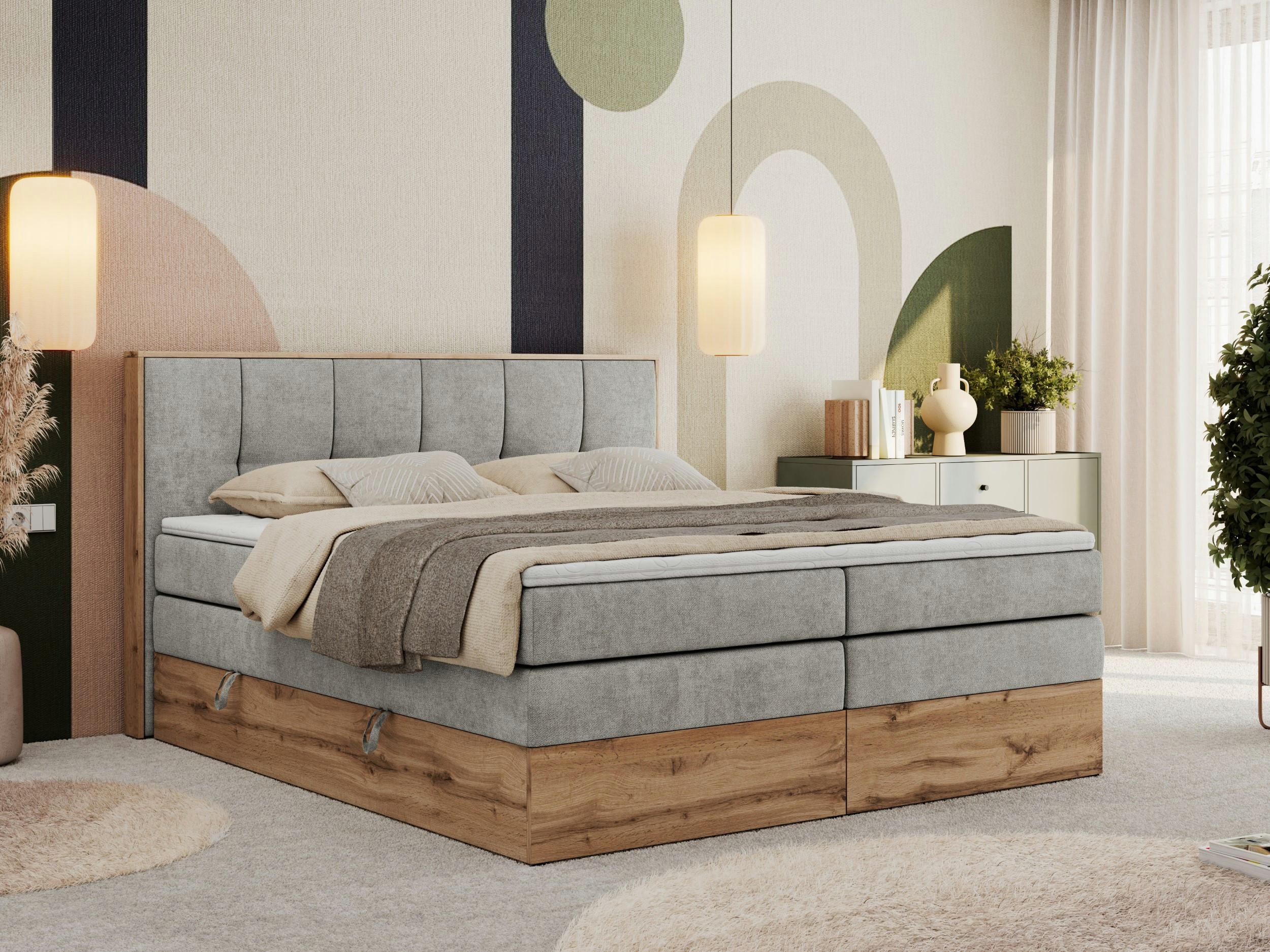 wohnli-moebel-suche-800000939313-1 BOXSPRINGBETT ALBERO 1 KING 200/200 Hellgrau Strukture - H4 Textil MKS Möbel > Betten > Boxspringbetten Grau