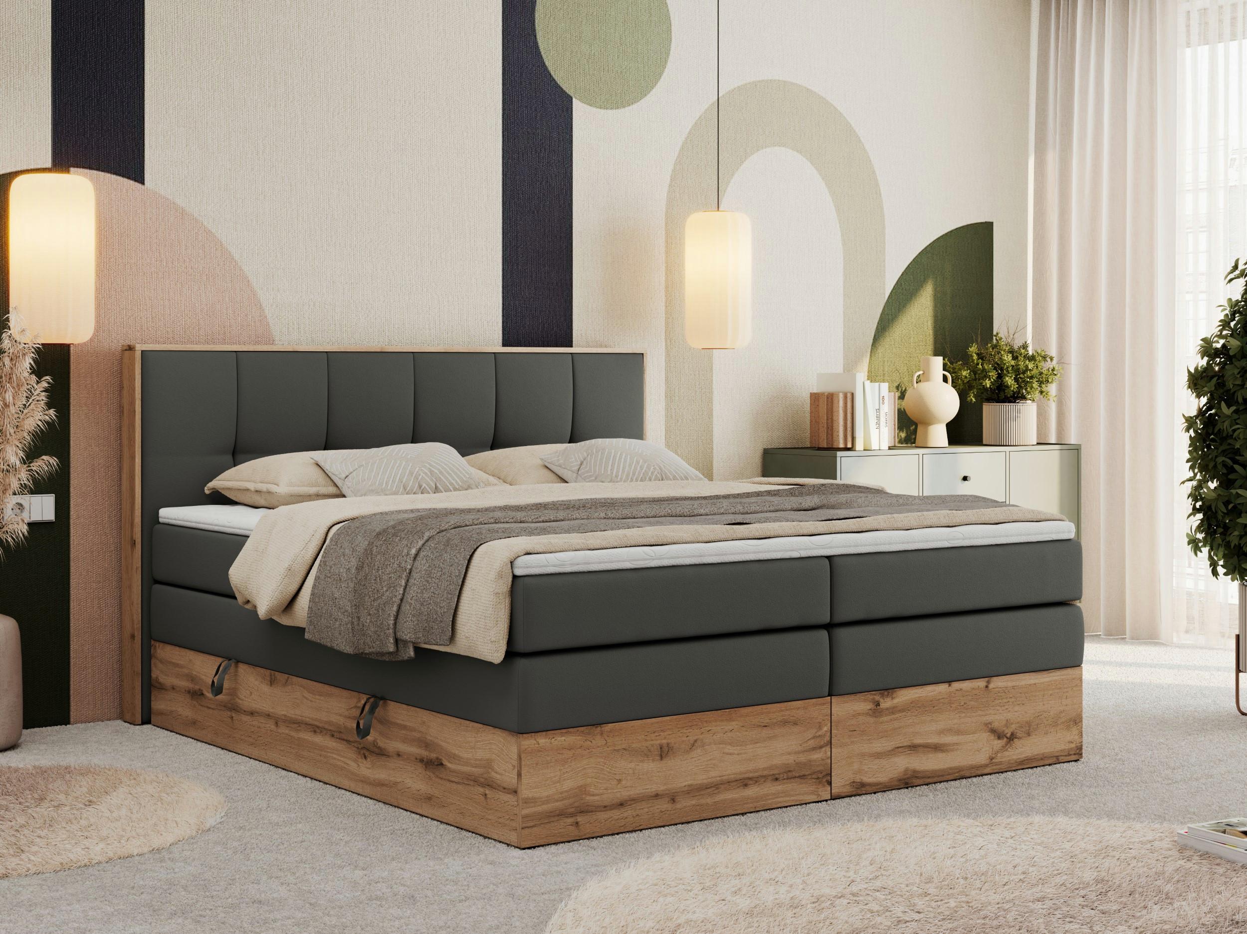 BOXSPRINGBETT ALBERO 1 KING 180/200 Dunkelgrau Kunstleder - H4 Textil MKS Möbel > Betten > Boxspringbetten Grau