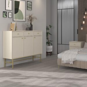 wohnli-moebel-suche-800000941001-1 KOMMODE TORINO 125/108/41 cm mit 3 Schubladen 3 Türen Beige Holzwerkstoff MASSENO Möbel > Kommoden & Schubladenschränke > Kommoden Beige