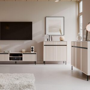 wohnli-moebel-suche-800000941016-1 KOMMODE OSTIA 100/100/40 cm mit 2 Schubladen 2 Türen Beige Holzwerkstoff MASSENO Möbel > Kommoden & Schubladenschränke > Kommoden Beige