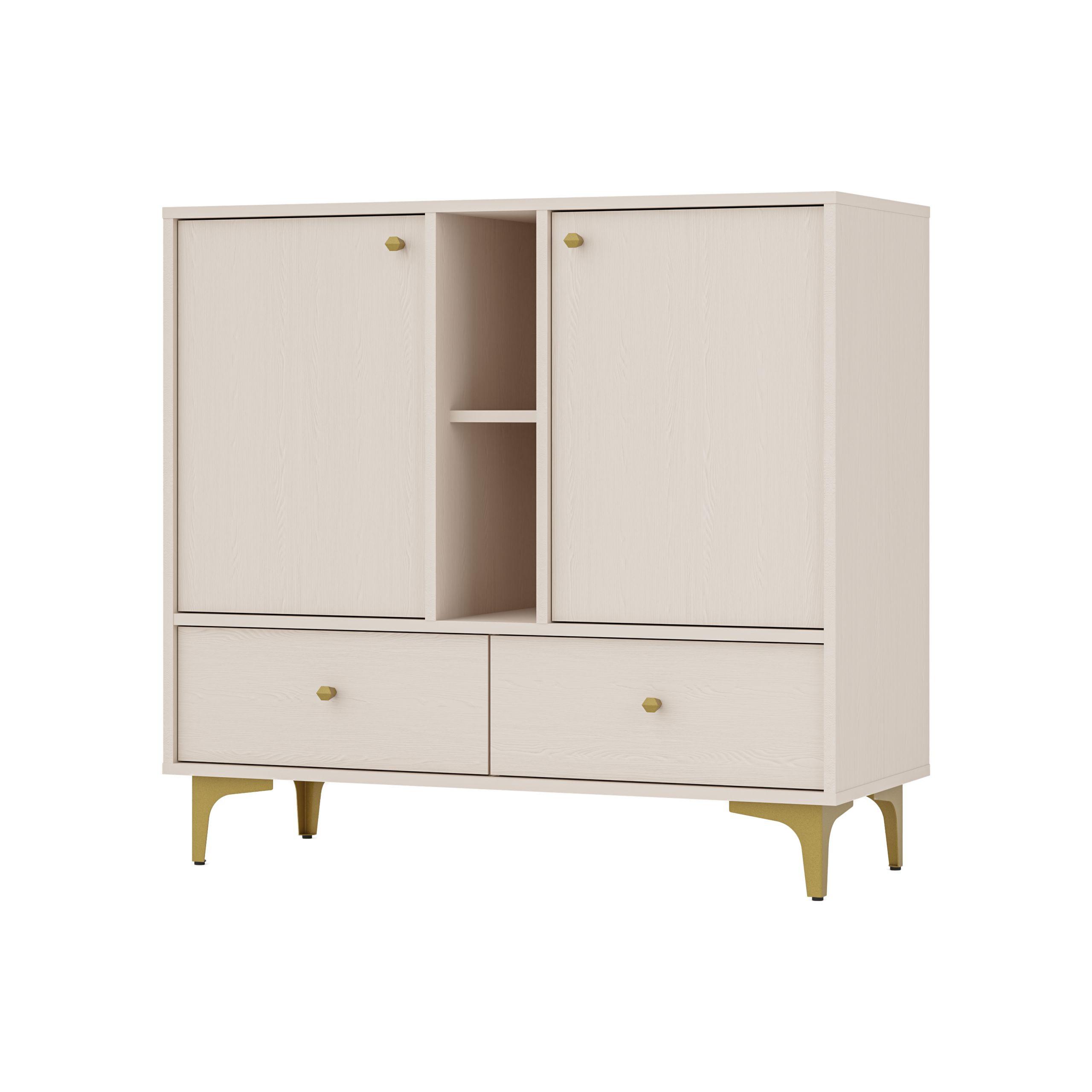Wohnli Möbelsuche - KOMMODE TORINO 100/94/41 cm mit 2 Schubladen 2 Türen Beige