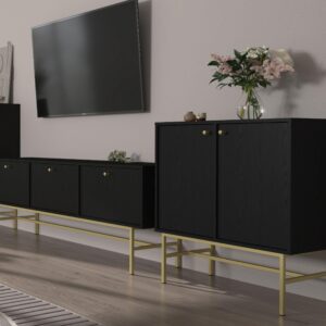 wohnli-moebel-suche-800000941056-1 KOMMODE TORINO 84/86/41 cm mit 2 Türen Graphitfarben Holzwerkstoff MASSENO Möbel > Kommoden & Schubladenschränke > Kommoden Schwarz