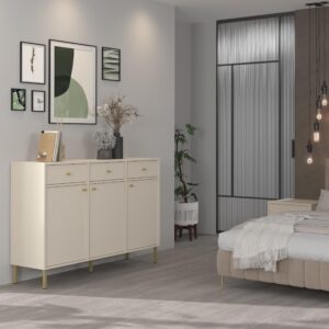 KOMMODE TORINO 125/95/41 cm mit 3 Schubladen 3 Türen Beige Holzwerkstoff MASSENO Möbel > Kommoden & Schubladenschränke > Kommoden Beige