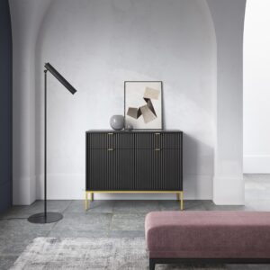 wohnli-moebel-suche-800000941069-1 KOMMODE STELLARE 104/83/39 cm mit 2 Schubladen 2 Türen Schwarz Holzwerkstoff MASSENO Möbel > Kommoden & Schubladenschränke > Kommoden Schwarz