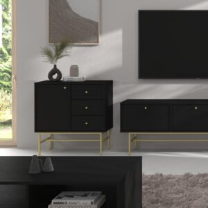 wohnli-moebel-suche-800000941070-1 KOMMODE TORINO 84/86/41 cm mit 3 Schubladen 1 Türen Graphitfarben Holzwerkstoff MASSENO Möbel > Kommoden & Schubladenschränke > Kommoden Schwarz