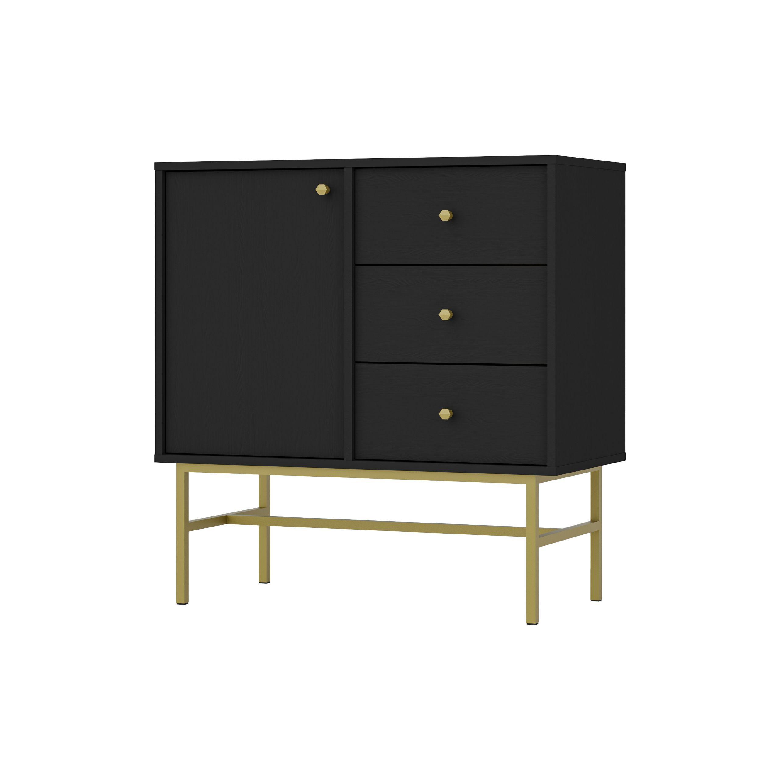 Wohnli Möbelsuche - KOMMODE TORINO 84/86/41 cm mit 3 Schubladen 1 Türen Graphitfarben