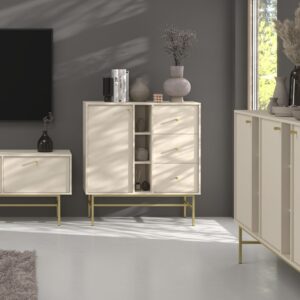 KOMMODE TORINO 100/108/41 cm mit 3 Schubladen 1 Türen Beige Holzwerkstoff MASSENO Möbel > Kommoden & Schubladenschränke > Kommoden Beige