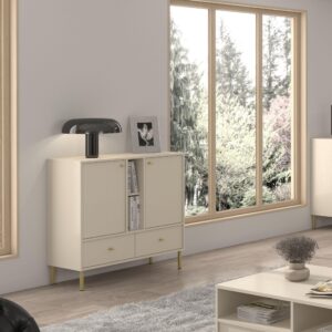 wohnli-moebel-suche-800000941086-1 KOMMODE TORINO 100/95/41 cm mit 2 Schubladen 2 Türen Beige Holzwerkstoff MASSENO Möbel > Kommoden & Schubladenschränke > Kommoden Beige