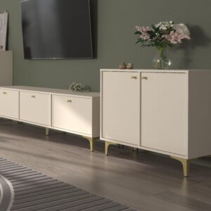 wohnli-moebel-suche-800000941094-1 KOMMODE TORINO 84/94/41 cm mit 2 Schubladen 2 Türen Beige Holzwerkstoff MASSENO Möbel > Kommoden & Schubladenschränke > Kommoden Beige