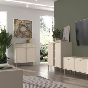 wohnli-moebel-suche-800000941110-1 KOMMODE TORINO 84/95/41 cm mit 2 Schubladen 2 Türen Beige Holzwerkstoff MASSENO Möbel > Kommoden & Schubladenschränke > Kommoden Beige