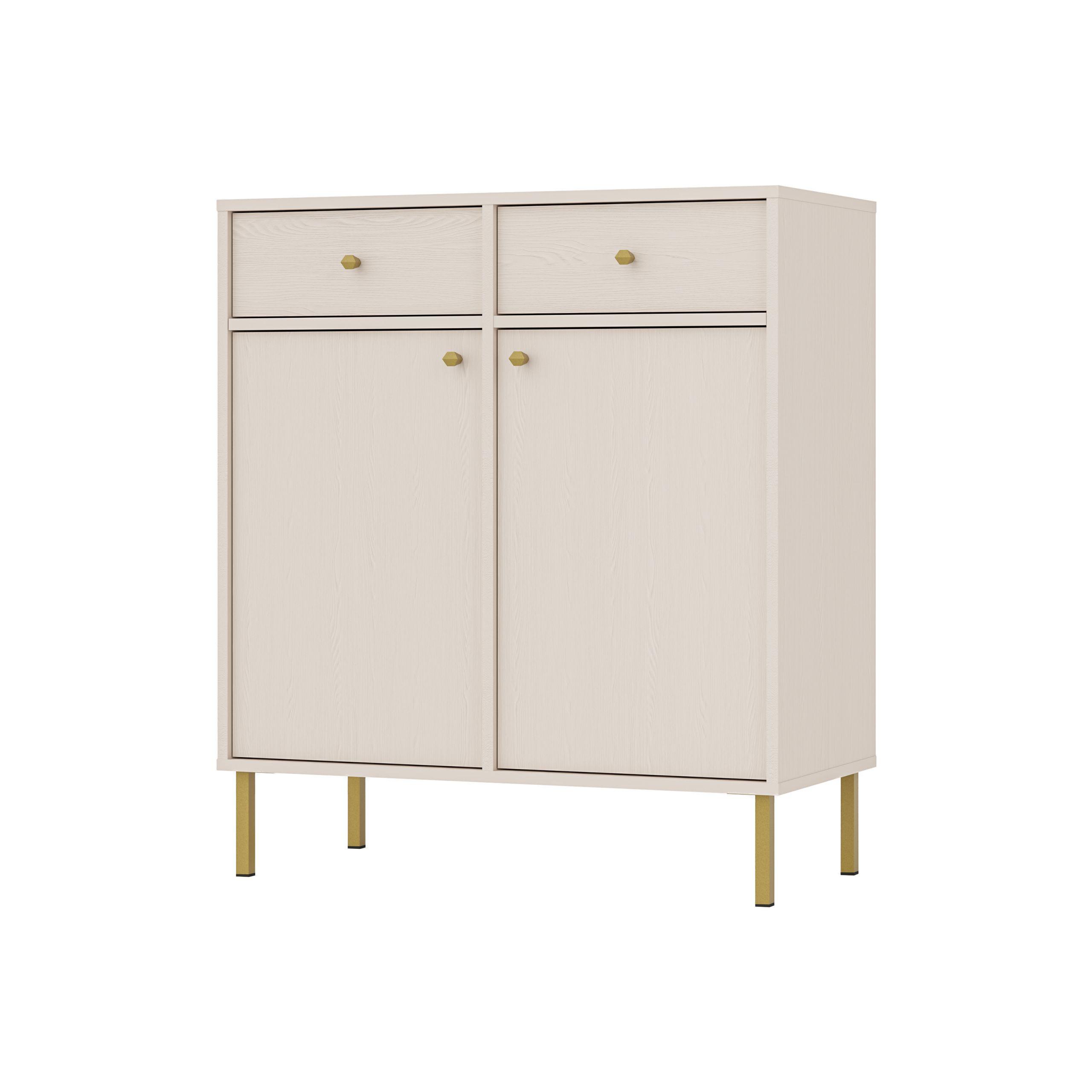 Wohnli Möbelsuche - KOMMODE TORINO 84/95/41 cm mit 2 Schubladen 2 Türen Beige