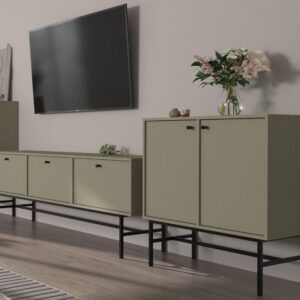 wohnli-moebel-suche-800000941113-1 KOMMODE TORINO 84/86/41 cm mit 2 Türen Hellgrün Holzwerkstoff MASSENO Möbel > Kommoden & Schubladenschränke > Kommoden Grau