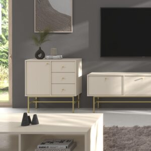 KOMMODE TORINO 84/86/41 cm mit 3 Schubladen 1 Türen Beige Holzwerkstoff MASSENO Möbel > Kommoden & Schubladenschränke > Kommoden Weiß