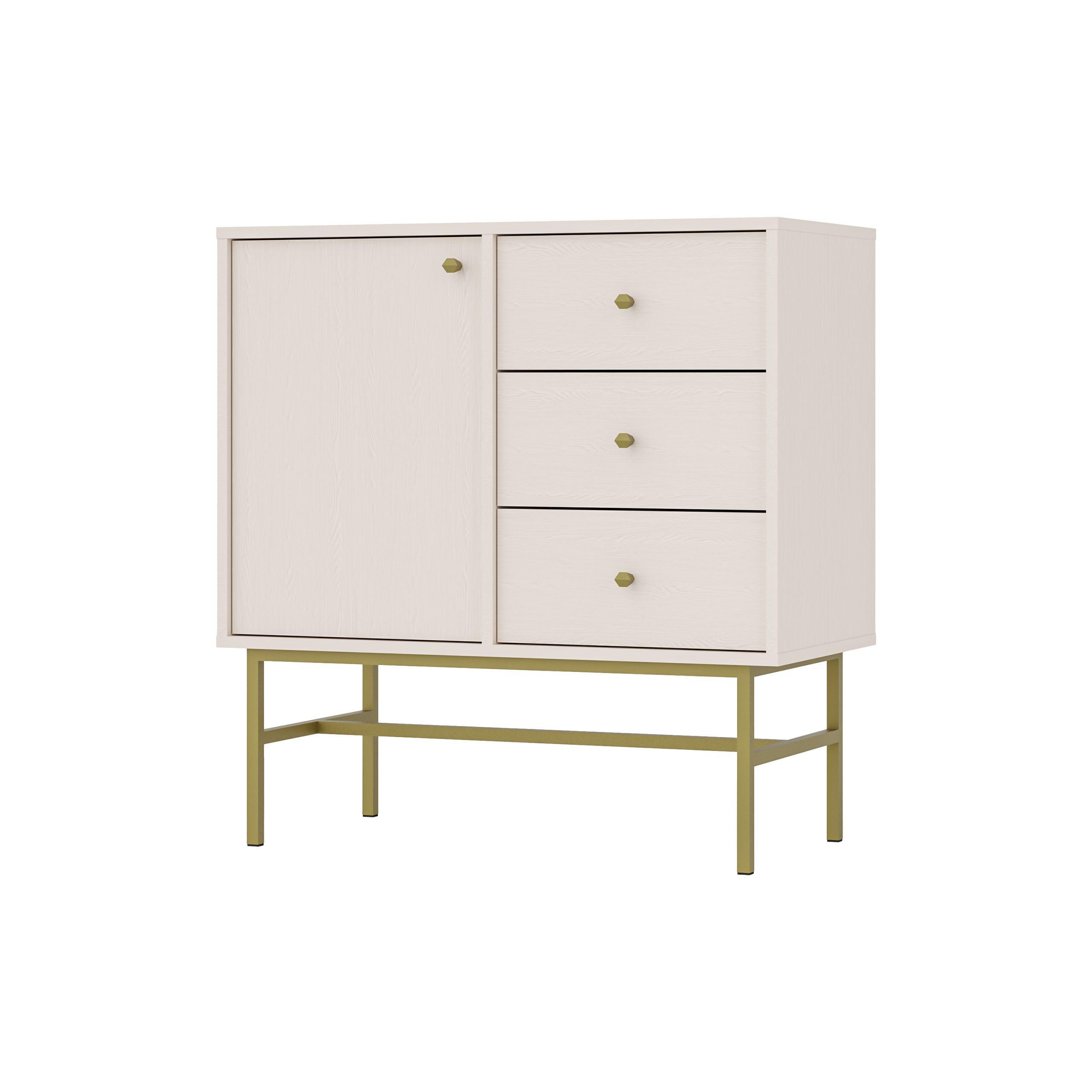 Wohnli Möbelsuche - KOMMODE TORINO 84/86/41 cm mit 3 Schubladen 1 Türen Beige