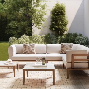 LOUNGE-SET 6-Sitzer sandbeige rechtsseitig modular Auflagen hellbeige Rima III Metall Beliani Garten & Outdoor > Gartenmöbel > Gartenmöbel-Sets Beige