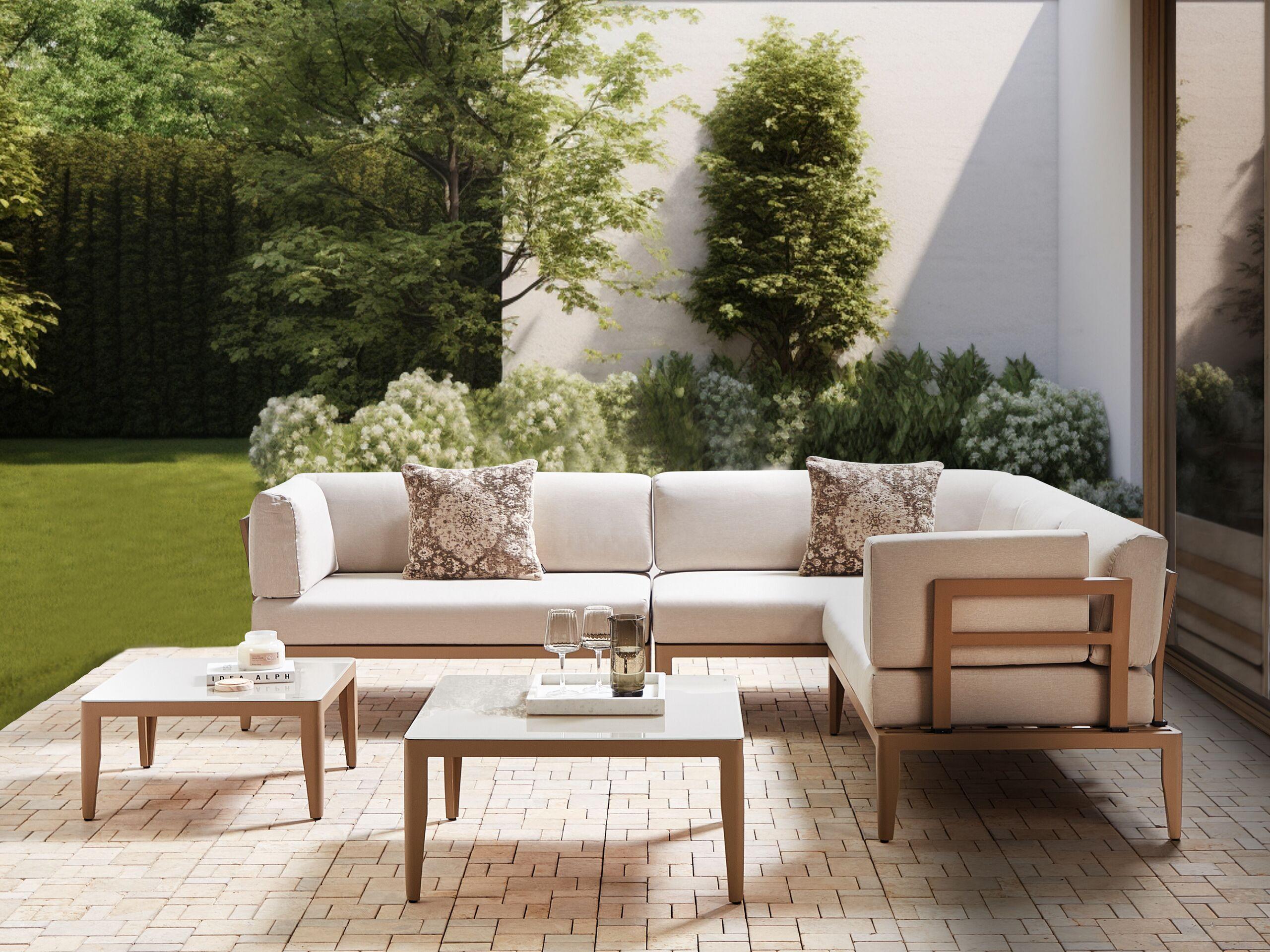 LOUNGE-SET 6-Sitzer sandbeige rechtsseitig modular Auflagen hellbeige Rima III Metall Beliani Garten & Outdoor > Gartenmöbel > Gartenmöbel-Sets Beige