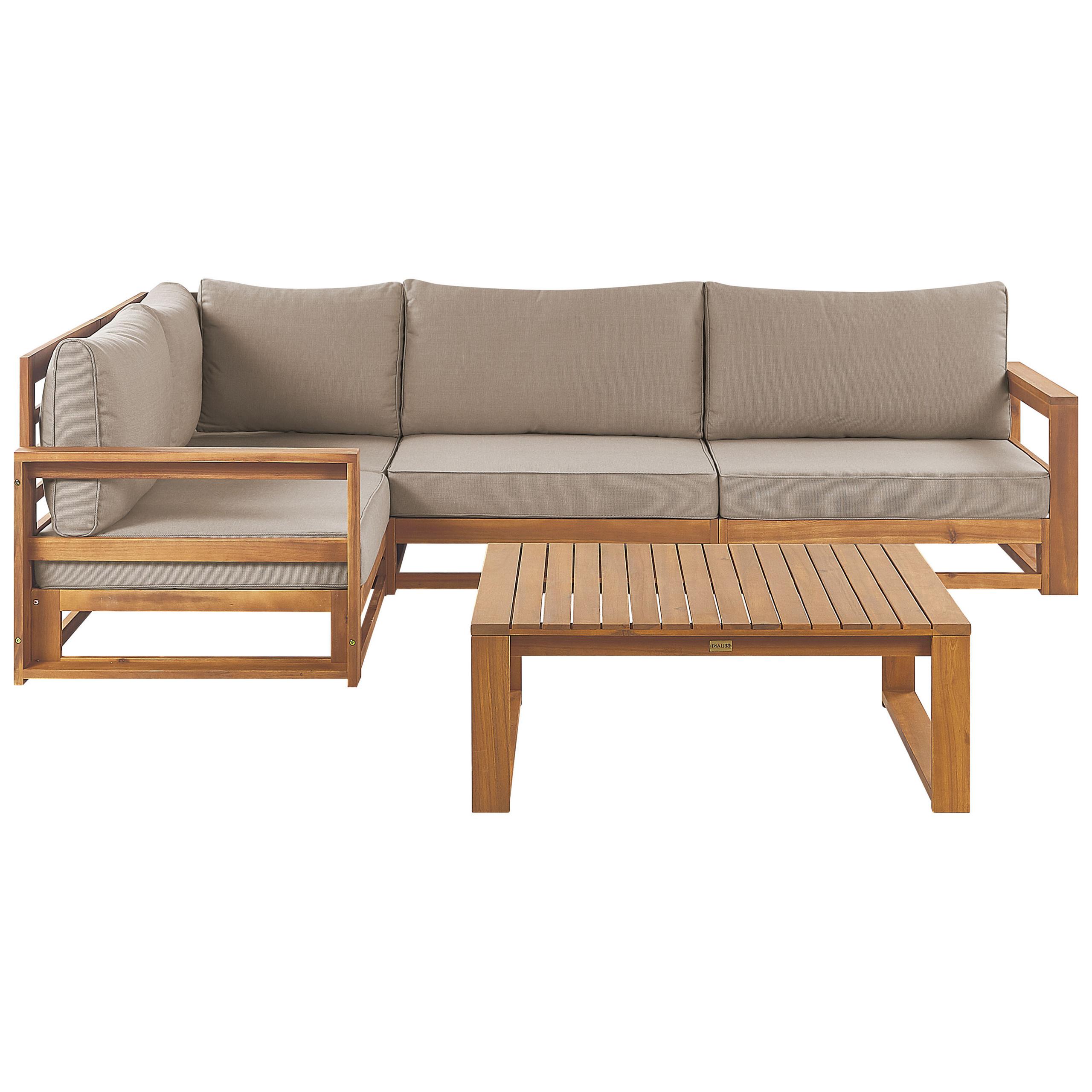 Wohnli Möbelsuche - LOUNGE SET 4-Sitzer zertifiziertes Holz heller holzfarbton modular Auflagen taupe Timor