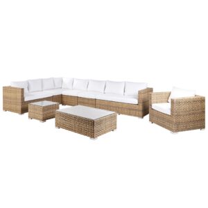 wohnli-moebel-suche-800000941665-1 LOUNGE-SET 8-Sitzer hellbraun linksseitig modular Auflagen cremeweiß XXL Kunststoff Beliani Garten & Outdoor > Gartenmöbel > Gartenmöbel-Sets Weiß