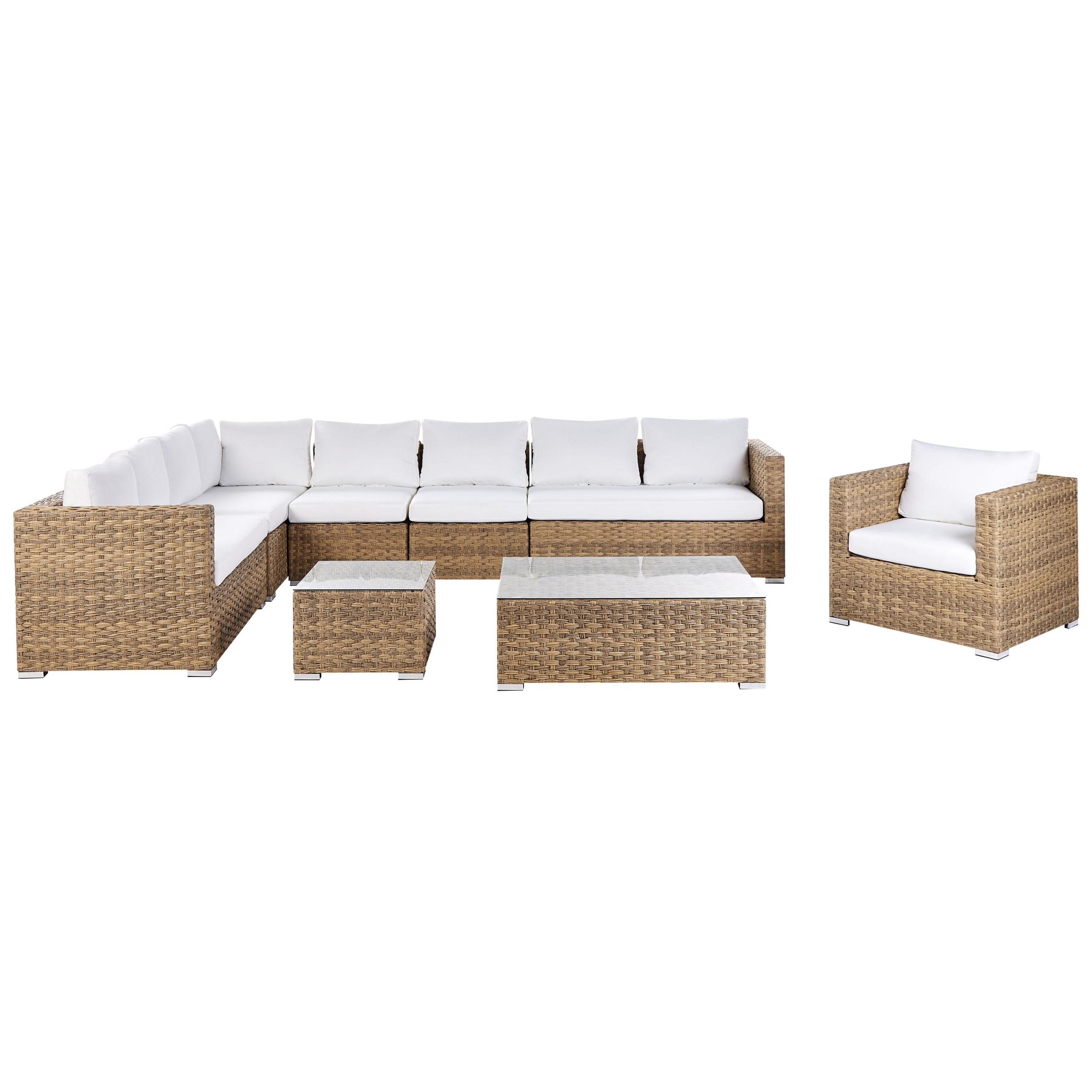 wohnli-moebel-suche-800000941665 Wohnli Möbelsuche - LOUNGE-SET 8-Sitzer hellbraun linksseitig modular Auflagen cremeweiß XXL