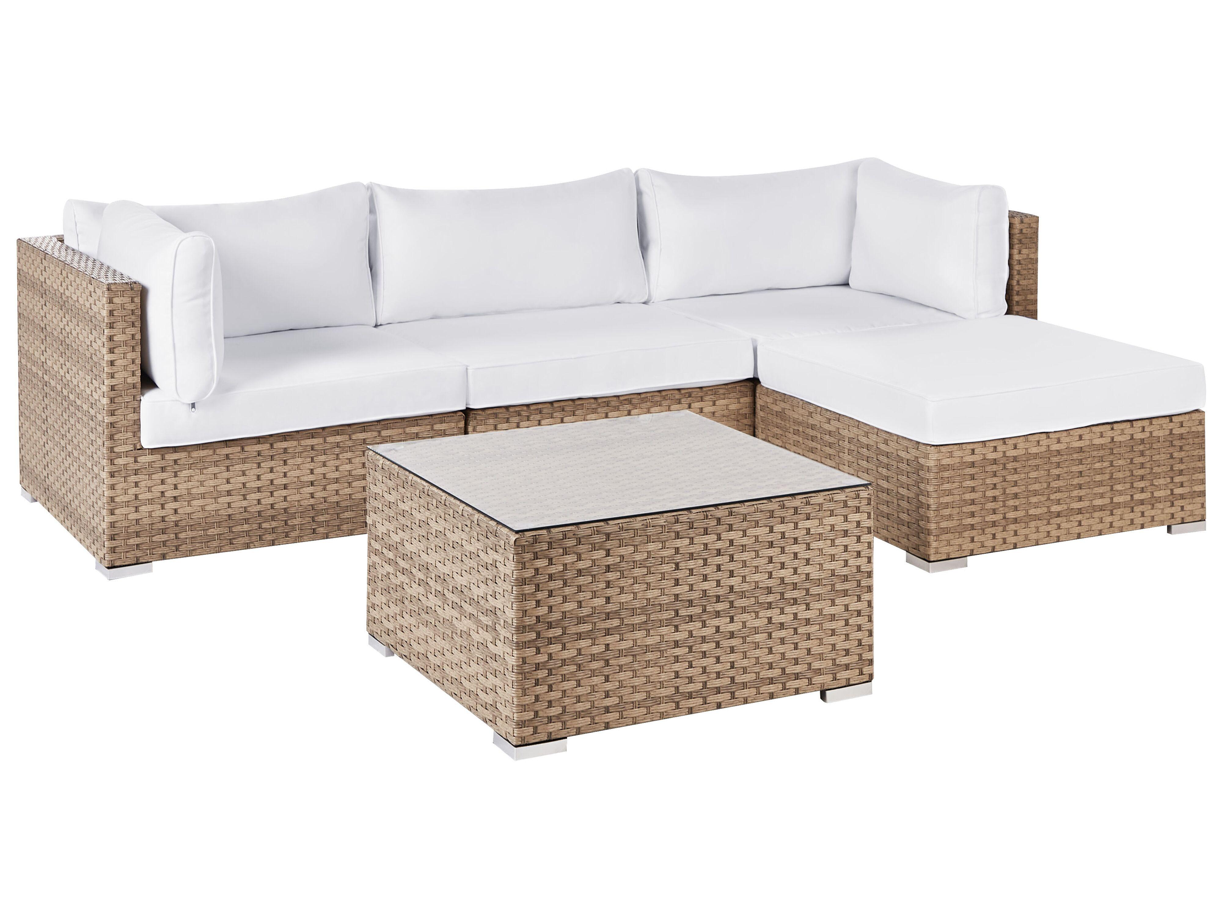 LOUNGE-SET 4-Sitzer Naturfarben Sano Kunststoff Beliani Garten & Outdoor > Gartenmöbel > Gartenmöbel-Sets Weiß