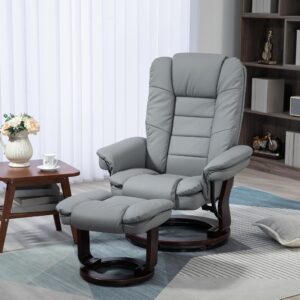 wohnli-moebel-suche-800000942955-1 RELAXSESSEL mit Hocker 360°Drehbarer Fernsehsessel mit Liegefunktion Kunstleder Kunststoff HOMCOM Möbel > Sessel > Relaxsessel Grau