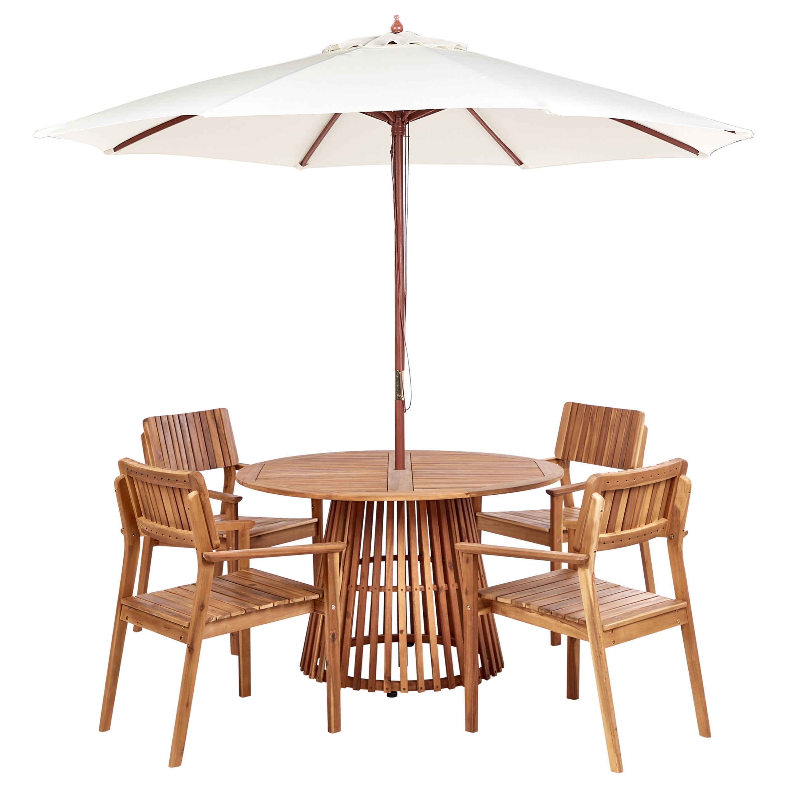 Wohnli Möbelsuche - GARTENMÖBEL-SET 4-Sitzer Heller Holzfarbton mit Sonnenschirm Agello