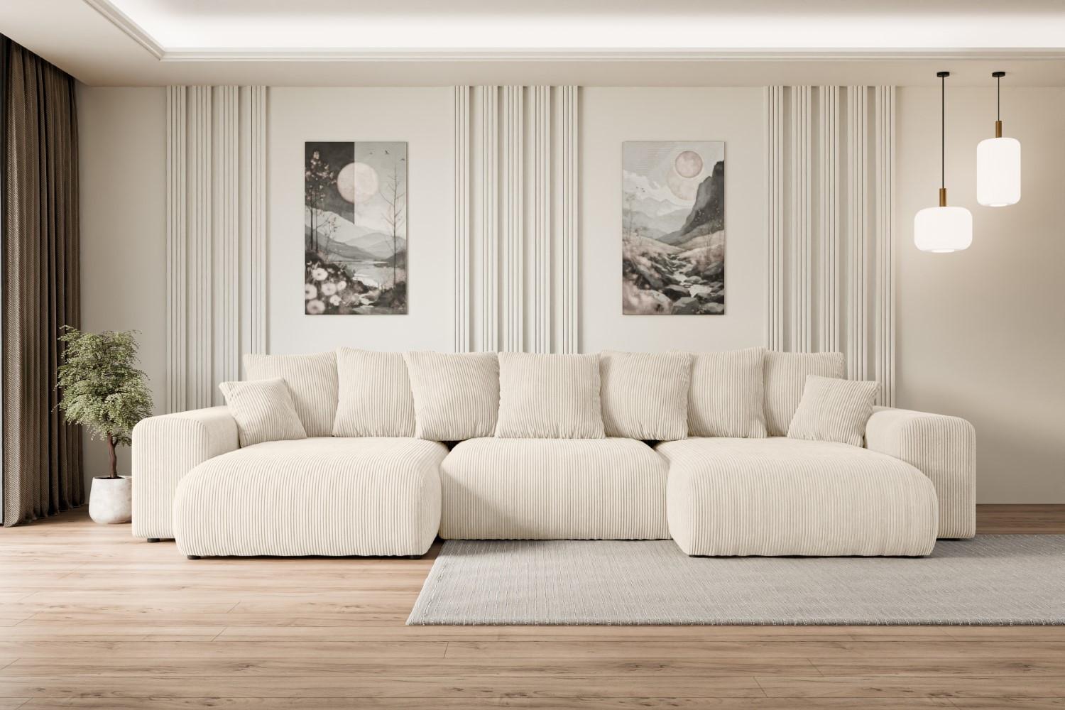 WOHNLANDSCHAFT mit Schlaffunktion ESKAR-U -364x176x72cm Beige Cord Textil ALTDECOR Möbel > Sofas & Couches > Wohnlandschaften > Wohnlandschaften U-Form Beige