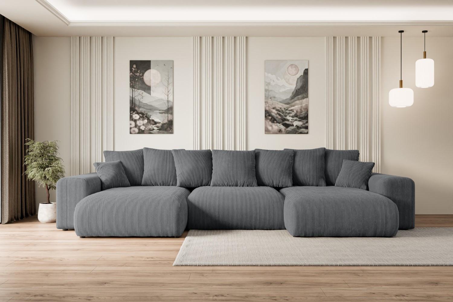 wohnli-moebel-suche-800000944496-1 WOHNLANDSCHAFT mit Schlaffunktion ESKAR-U -364x176x72cm Grau Cord Textil ALTDECOR Möbel > Sofas & Couches > Wohnlandschaften > Wohnlandschaften U-Form Grau