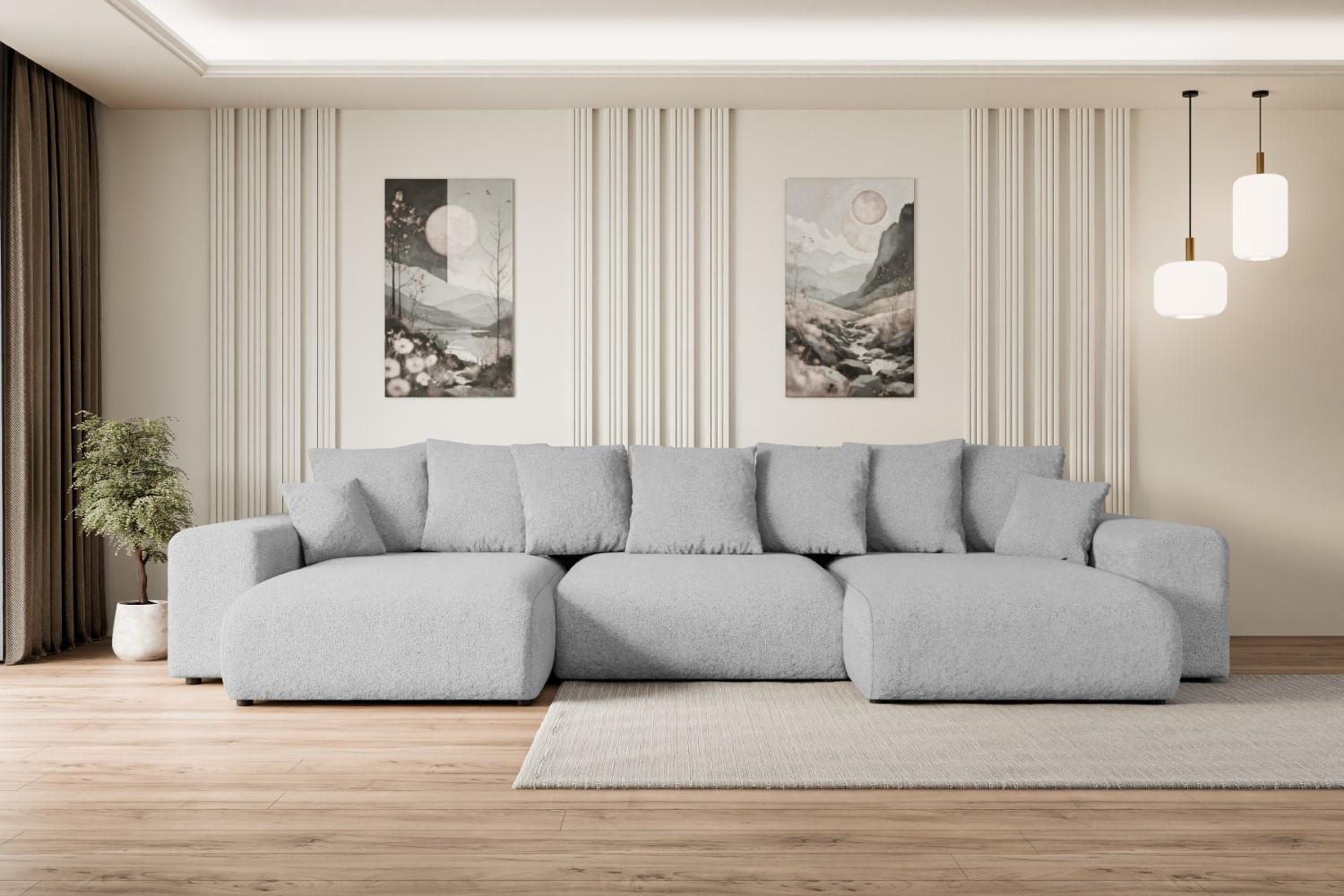 WOHNLANDSCHAFT mit Schlaffunktion ESKAR-U -364x176x72cm Grau Bouclé Textil ALTDECOR Möbel > Sofas & Couches > Wohnlandschaften > Wohnlandschaften U-Form Grau