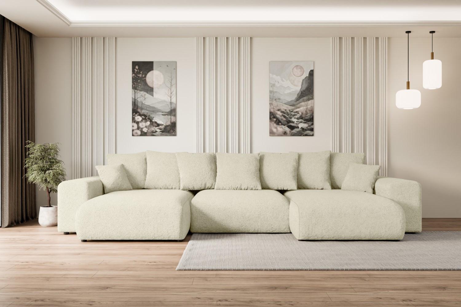 wohnli-moebel-suche-800000944513-1 WOHNLANDSCHAFT mit Schlaffunktion ESKAR-U -364x176x72cm Beige Bouclé Textil ALTDECOR Möbel > Sofas & Couches > Wohnlandschaften > Wohnlandschaften U-Form Beige