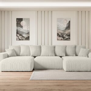 wohnli-moebel-suche-800000944515-1 WOHNLANDSCHAFT mit Schlaffunktion ESKAR-U -364x176x72cm Creme Cord Textil ALTDECOR Möbel > Sofas & Couches > Wohnlandschaften > Wohnlandschaften U-Form Weiß