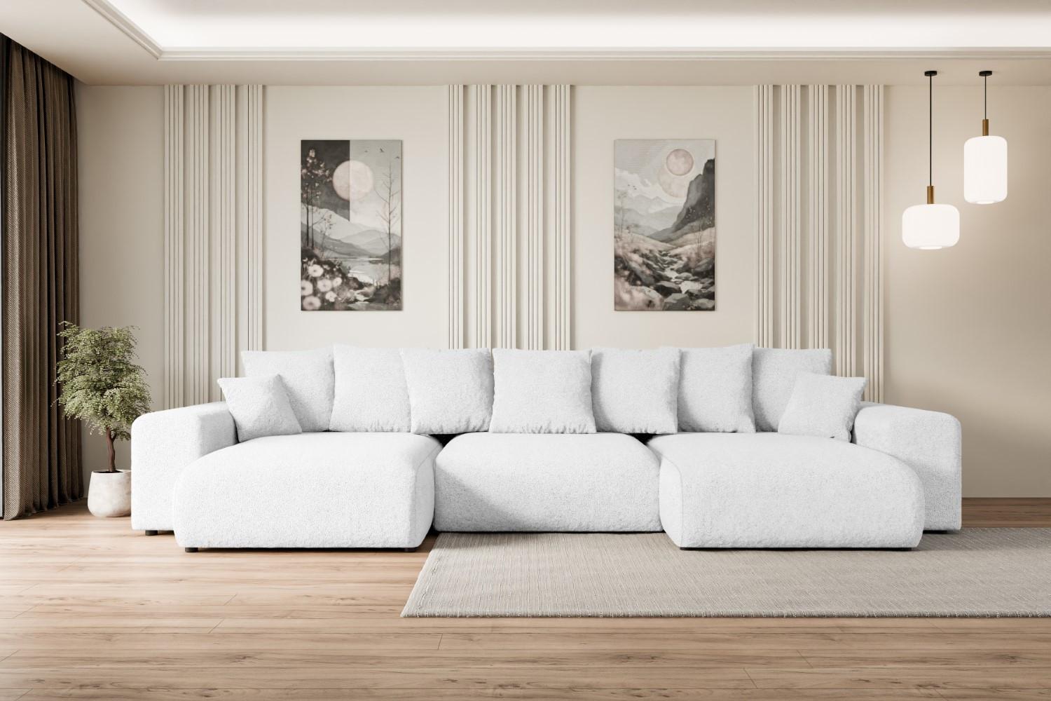 wohnli-moebel-suche-800000944524-1 WOHNLANDSCHAFT mit Schlaffunktion ESKAR-U -364x176x72cm Weiß Bouclé Textil ALTDECOR Möbel > Sofas & Couches > Wohnlandschaften > Wohnlandschaften U-Form Weiß