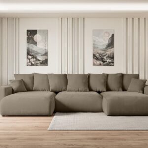 WOHNLANDSCHAFT mit Schlaffunktion ESKAR-U -364x176x72cm Braun Velours Textil ALTDECOR Möbel > Sofas & Couches > Wohnlandschaften > Wohnlandschaften U-Form Braun