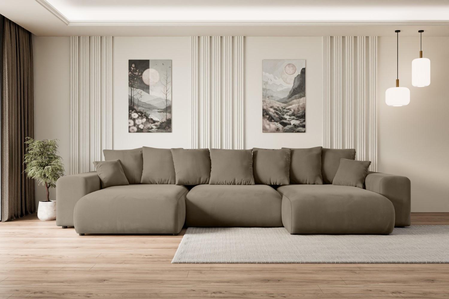 WOHNLANDSCHAFT mit Schlaffunktion ESKAR-U -364x176x72cm Braun Velours Textil ALTDECOR Möbel > Sofas & Couches > Wohnlandschaften > Wohnlandschaften U-Form Braun